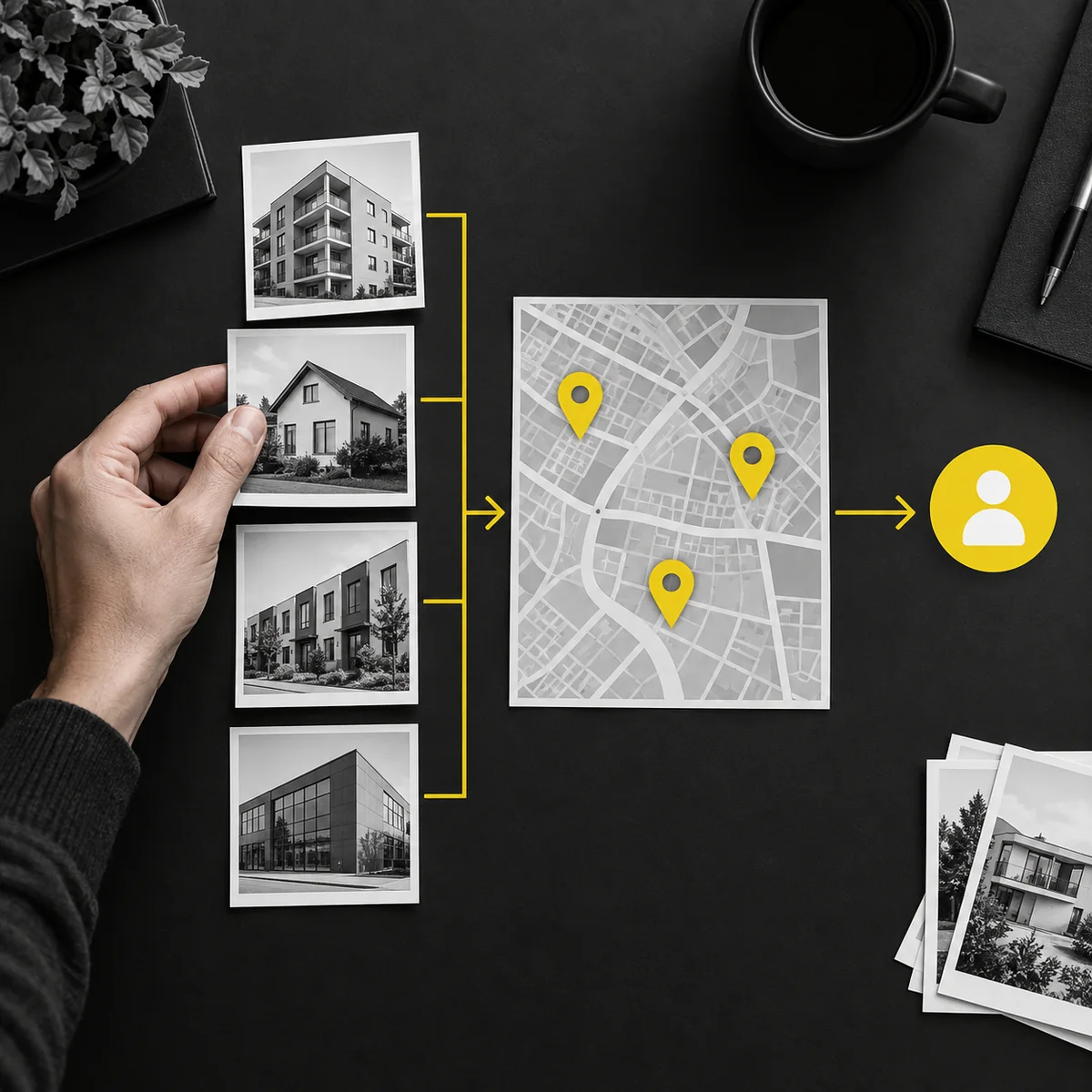 Recorrido entre tipologías de inmueble, zonas de búsqueda y contacto inmobiliario.