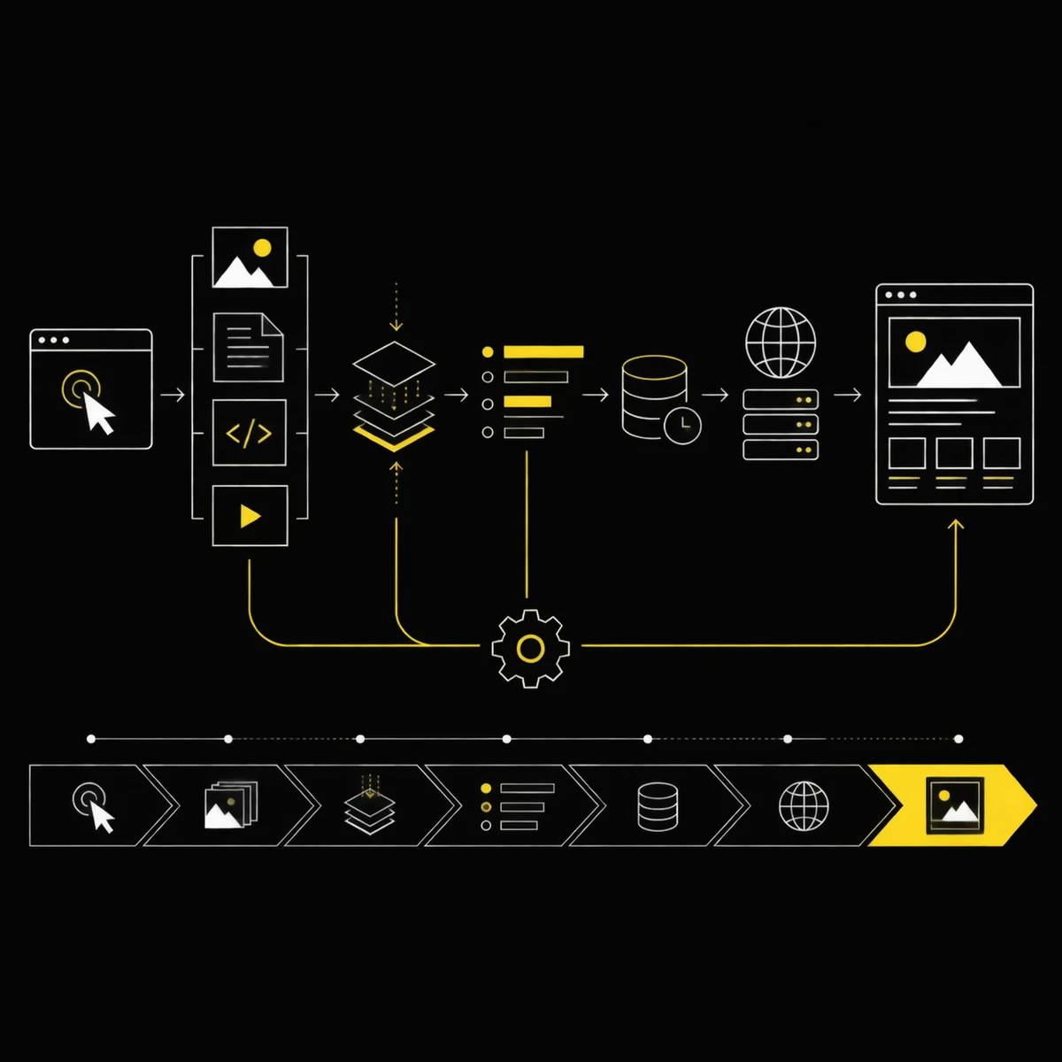 Diagrama de recursos, renderizado, servidor, caché y servicios externos en el rendimiento web.