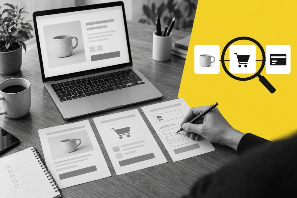 Comprobación de una tienda online para localizar fricciones entre la ficha de producto y el pago